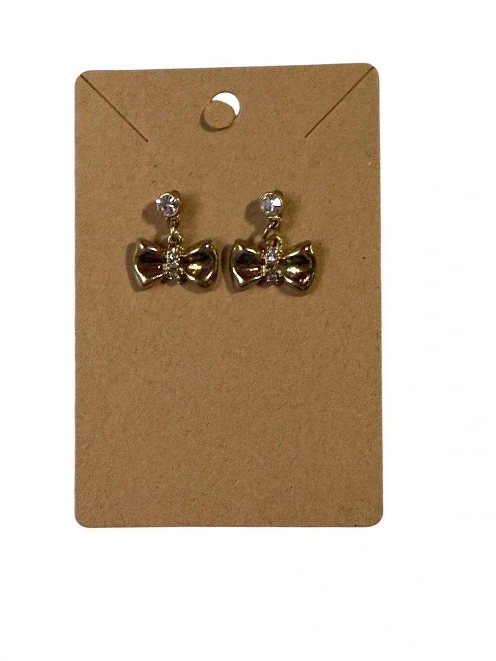 Gold Bow Drop Earrings with Crystal Stud